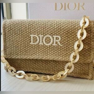 Dior Raffia Woven Clutch Bag w/ Chain. Beauty Promotional GWP Purchase New! Box!
